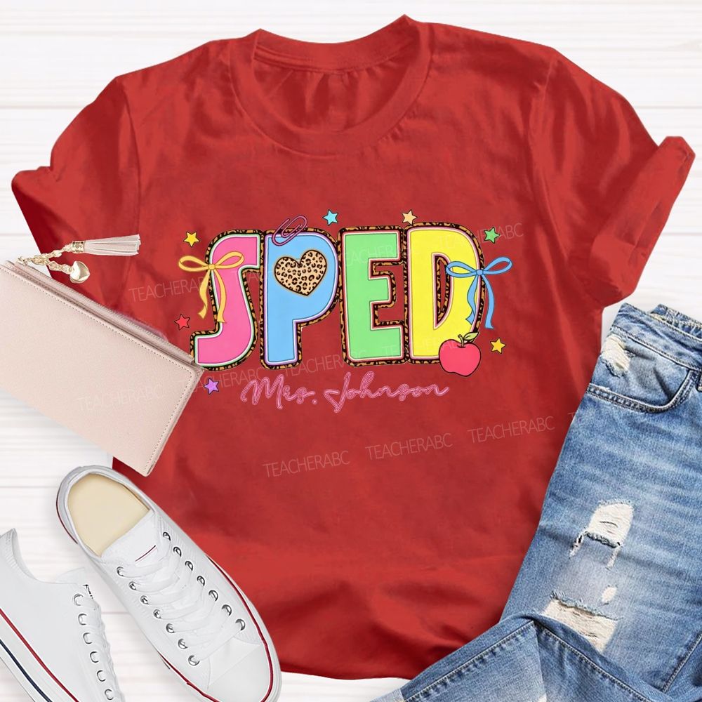 Personalized Name Sped Leopard Print Teacher T-shirt