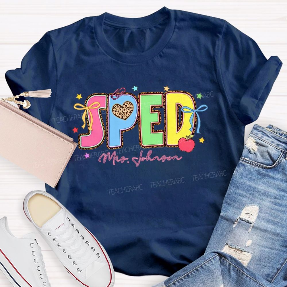 Personalized Name Sped Leopard Print Teacher T-shirt