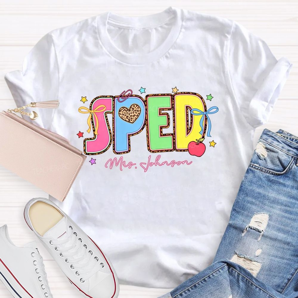 Personalized Name Sped Leopard Print Teacher T-shirt