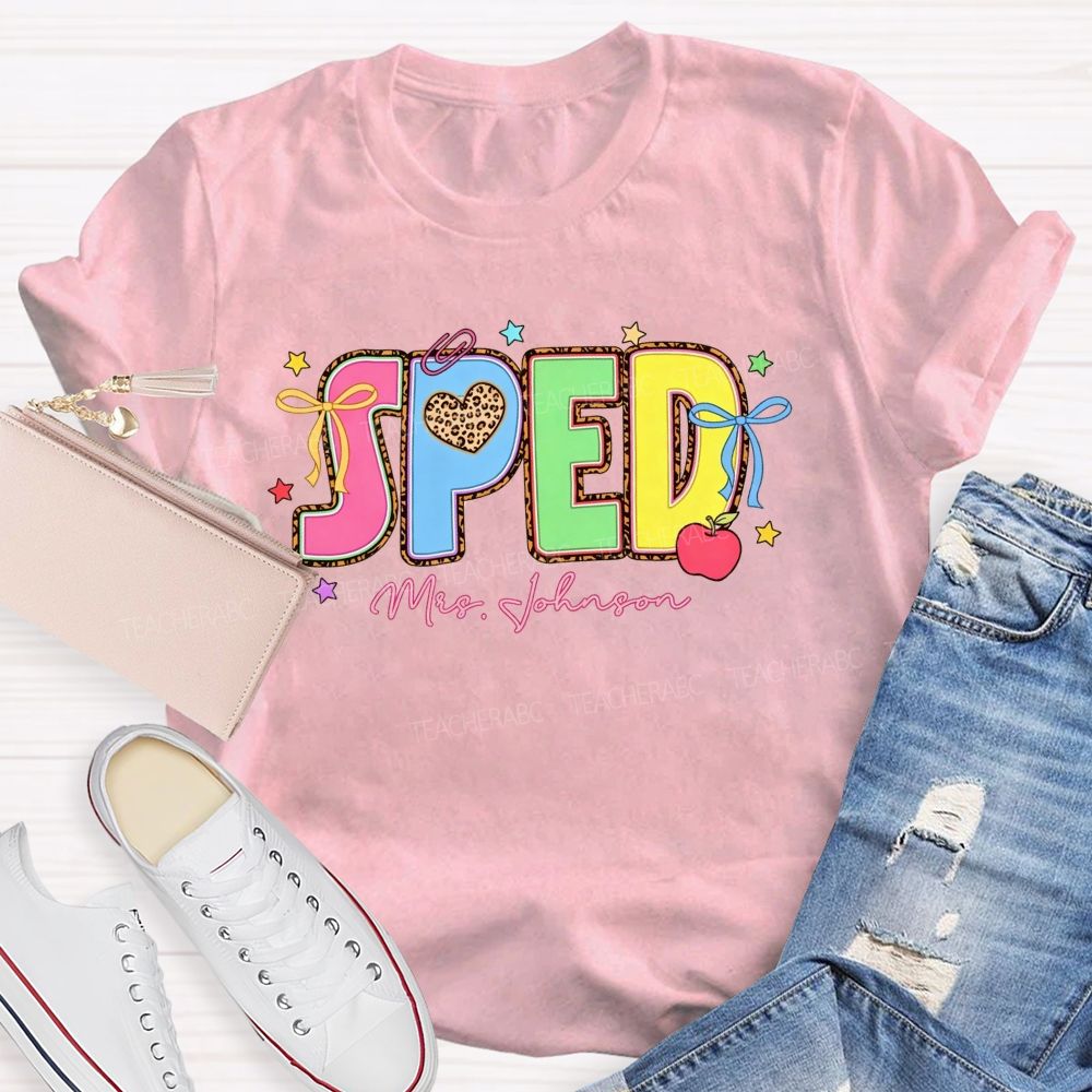 Personalized Name Sped Leopard Print Teacher T-shirt