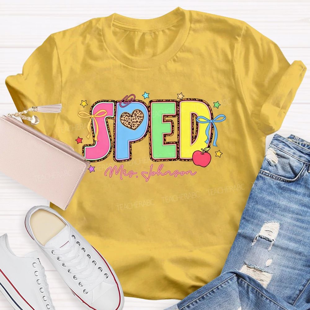 Personalized Name Sped Leopard Print Teacher T-shirt