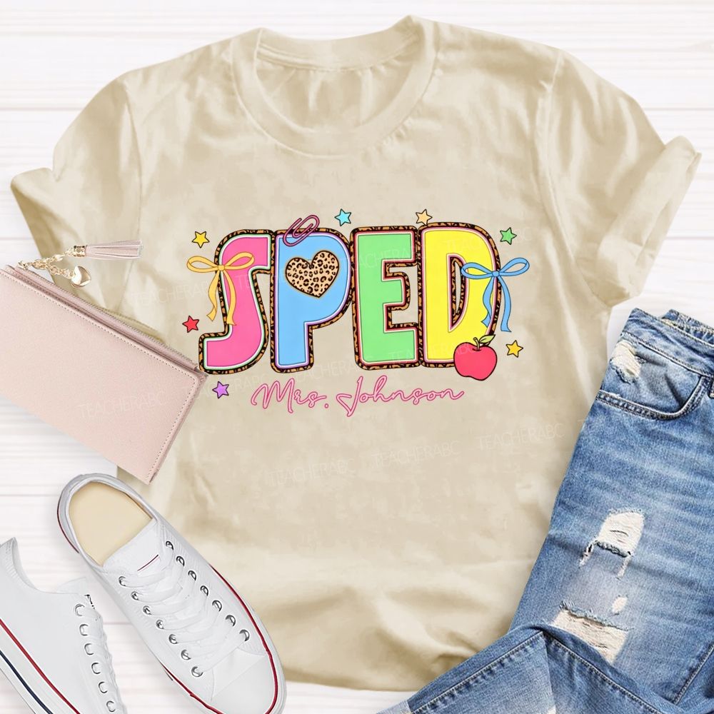Personalized Name Sped Leopard Print Teacher T-shirt
