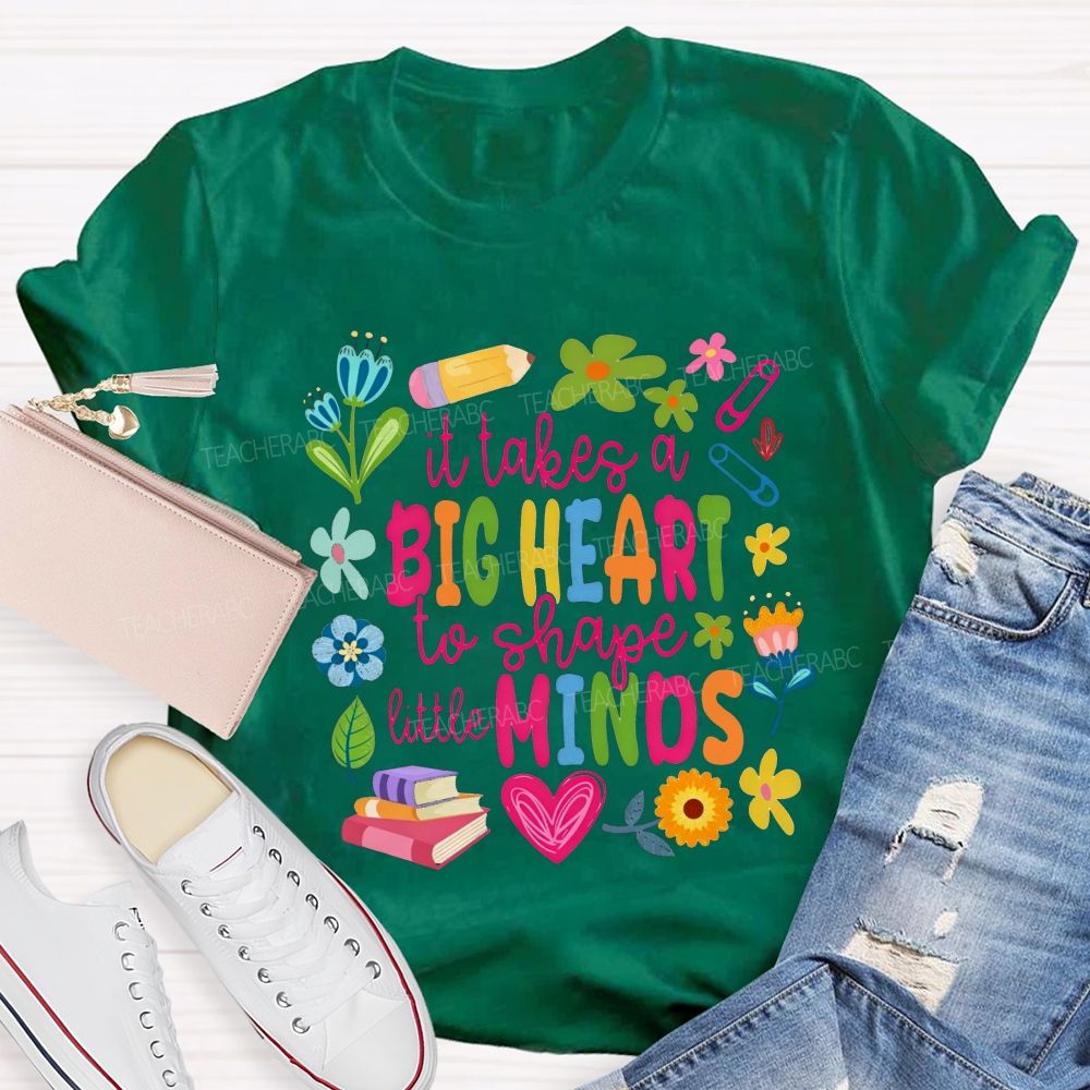 It Takes A Big Heart To Shape Little Minds Teacher Floral Pencil Book Teacher T-shirt