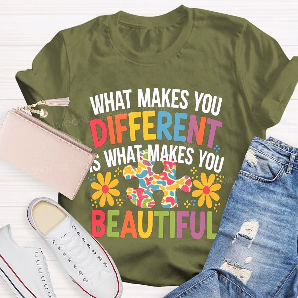What Makes You Different Is What Makes You Beautiful Floral Teacher T-Shirt