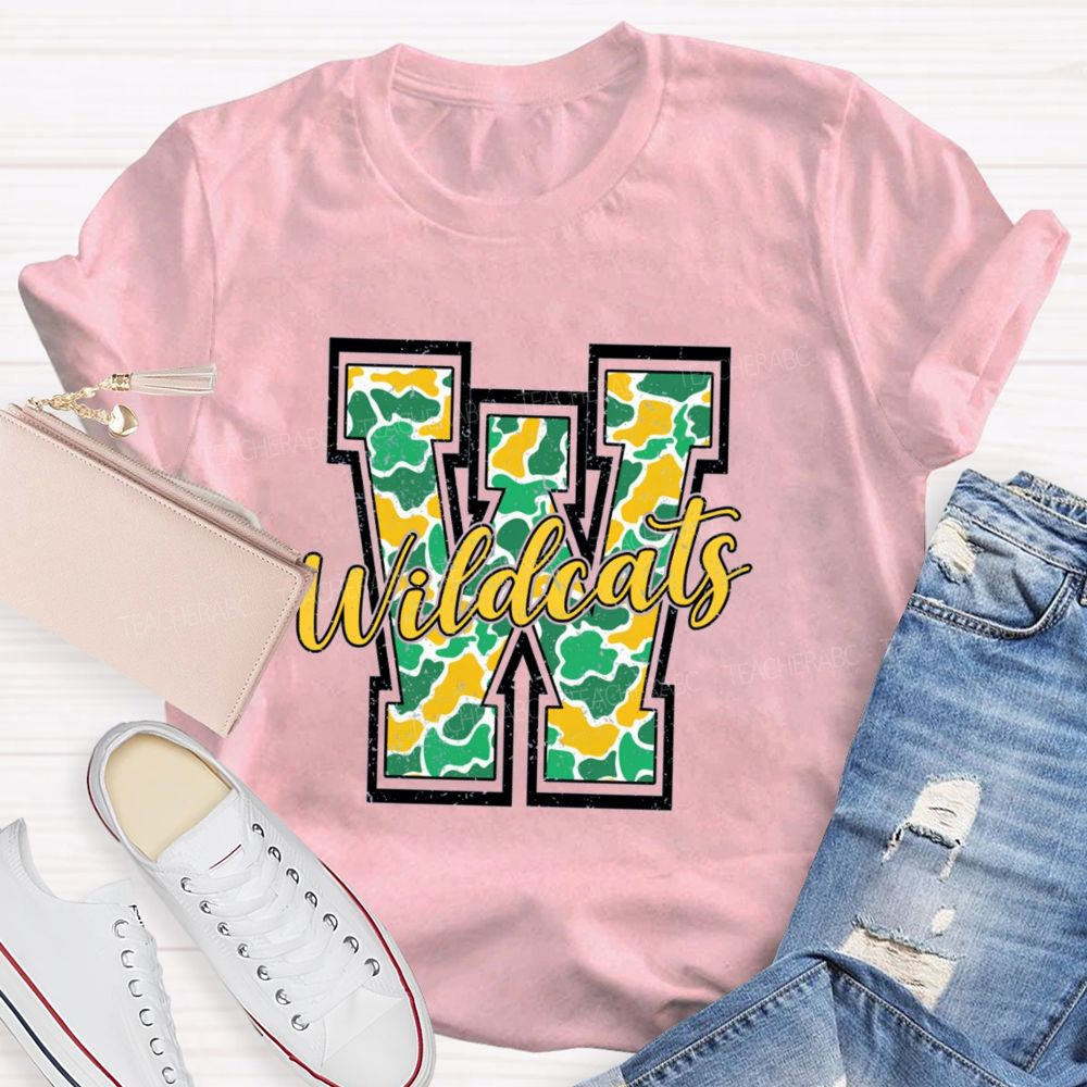 Personalized Mascot Colorful Leopard W Is For Wildcats Teacher T-Shirt
