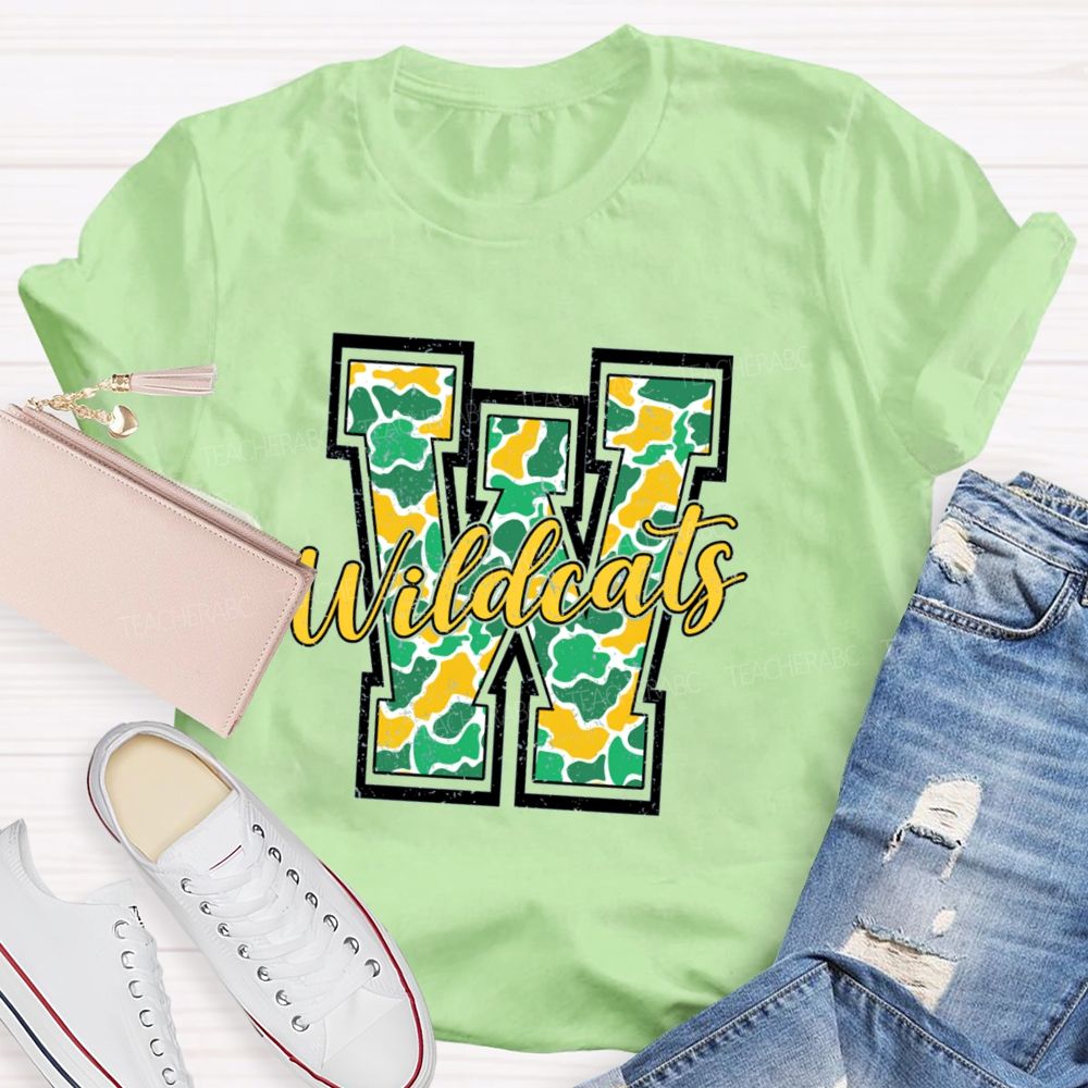 Personalized Mascot Colorful Leopard W Is For Wildcats Teacher T-Shirt