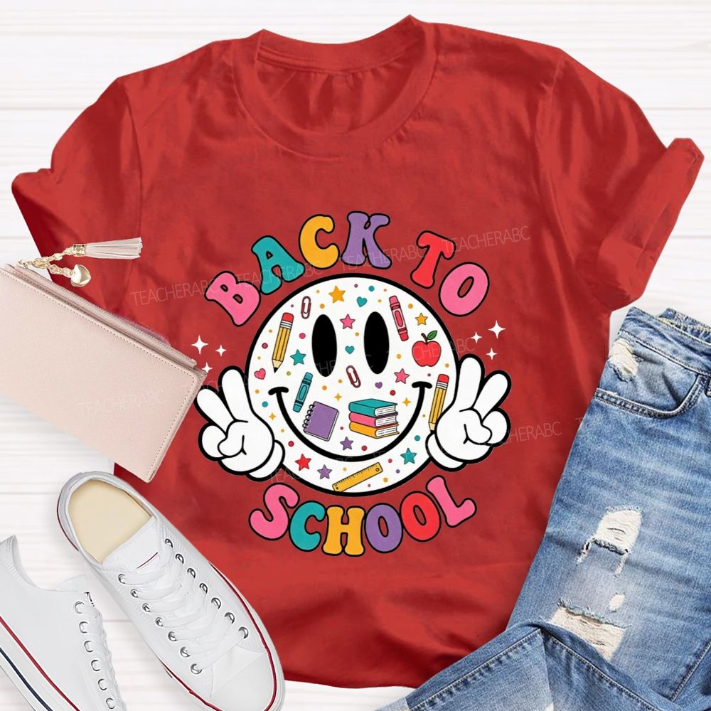 Back To School Smiley Face Peace Teacher T-shirt
