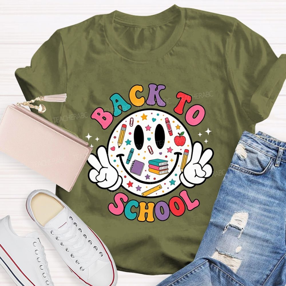 Back To School Smiley Face Peace Teacher T-shirt