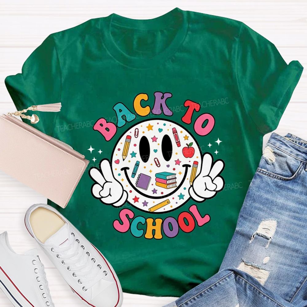 Back To School Smiley Face Peace Teacher T-shirt