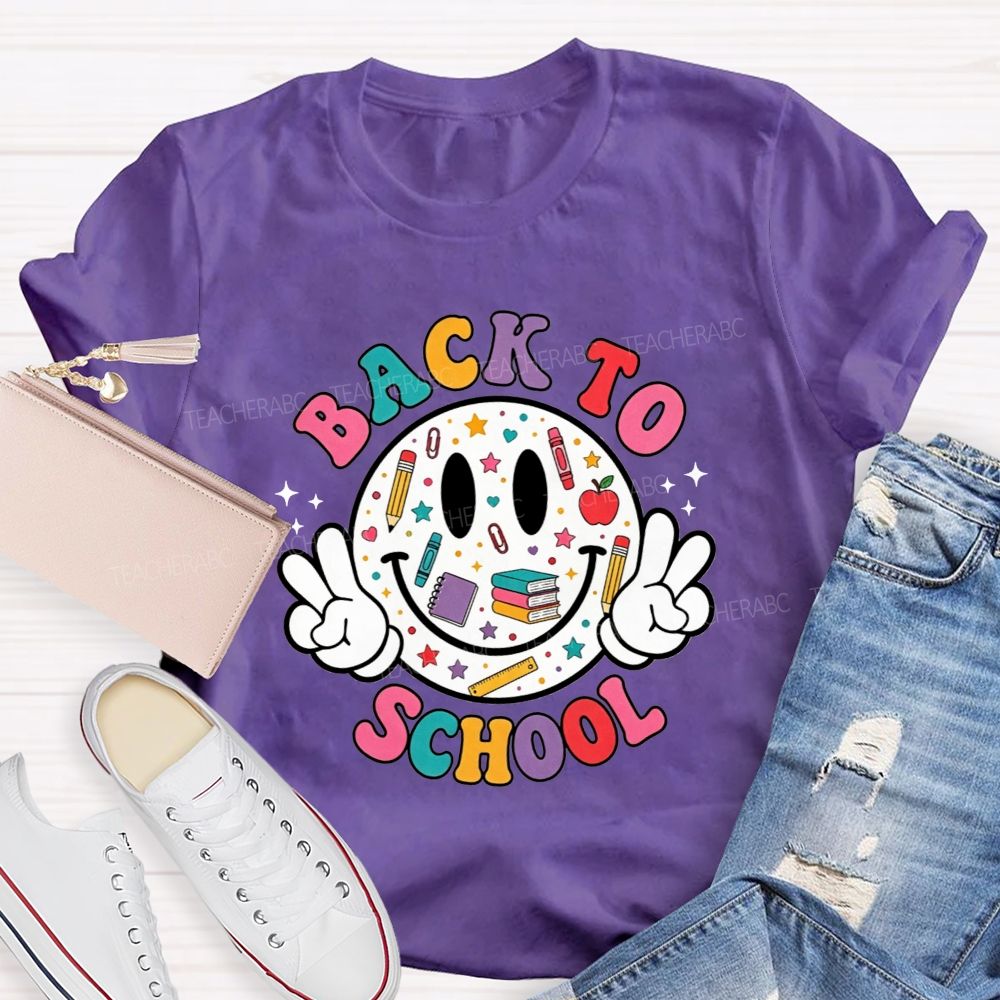 Back To School Smiley Face Peace Teacher T-shirt
