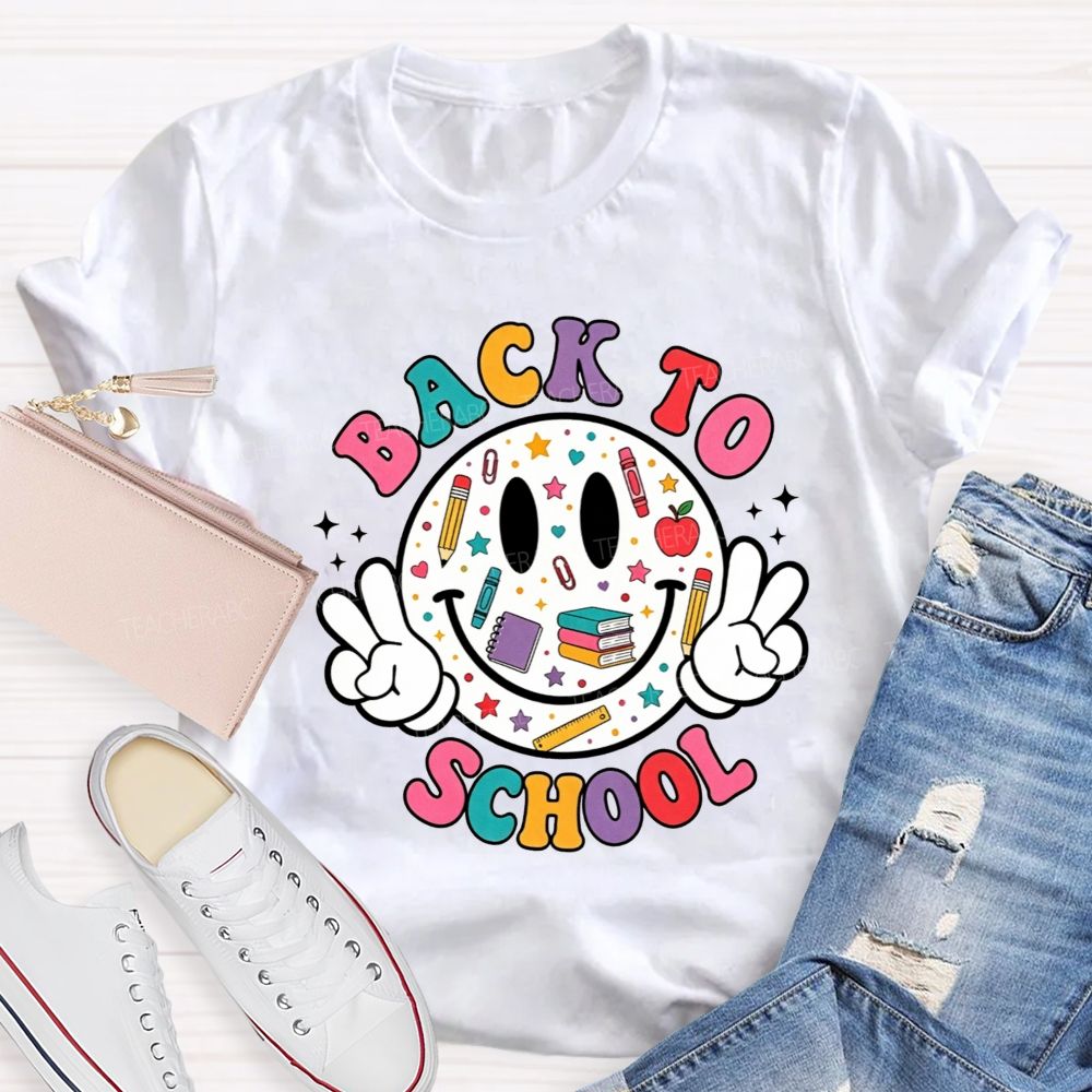 Back To School Smiley Face Peace Teacher T-shirt