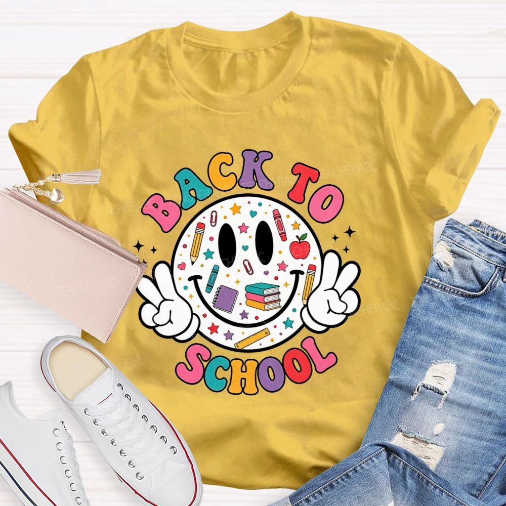 Back To School Smiley Face Peace Teacher T-shirt