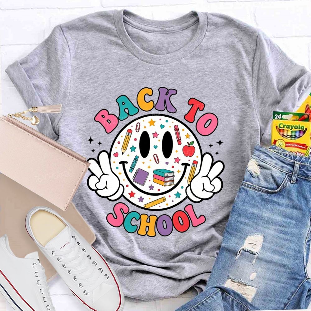 Back To School Smiley Face Peace Teacher T-shirt