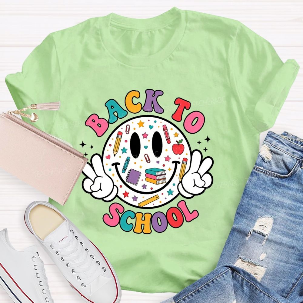 Back To School Smiley Face Peace Teacher T-shirt
