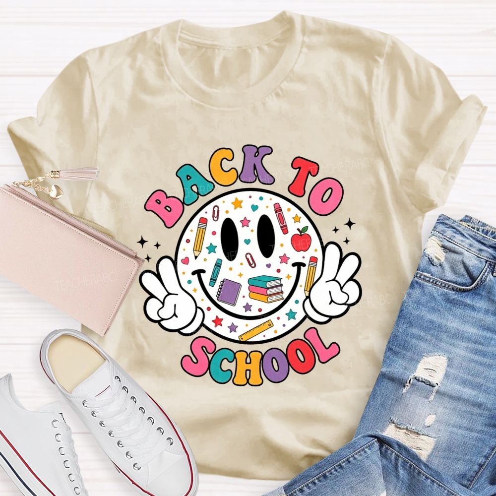 Back To School Smiley Face Peace Teacher T-shirt