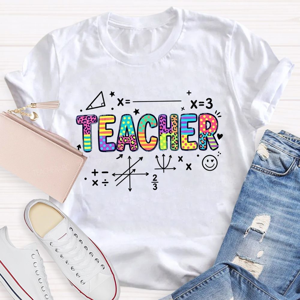 Math Teacher Leopard Rainbow Mixed Pattern Teacher T-shirt