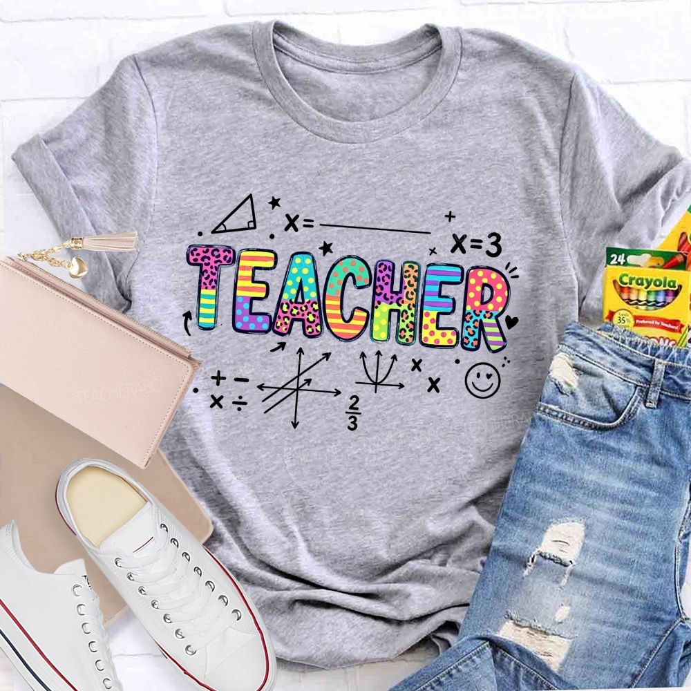 Math Teacher Leopard Rainbow Mixed Pattern Teacher T-shirt