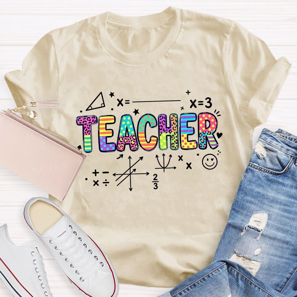 Math Teacher Leopard Rainbow Mixed Pattern Teacher T-shirt