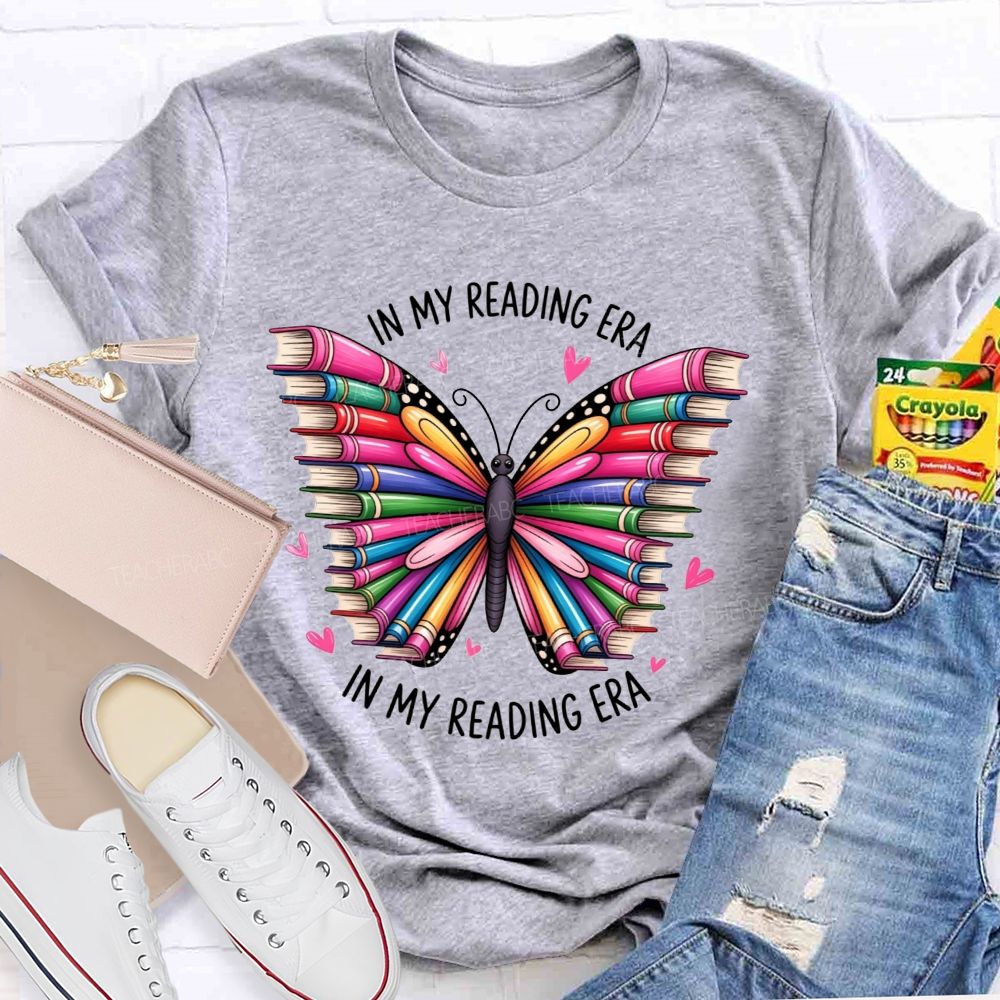In My Reading Era Butterfly Book Wings Rainbow Book Butterfly Teacher T-shirt