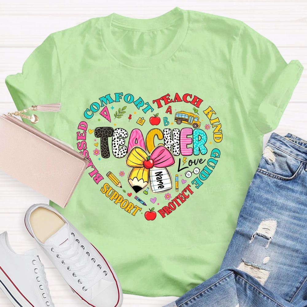 Personalized Name Teacher Heart Comfort Teach Kind Guide Protect Blessed Support T-shirt