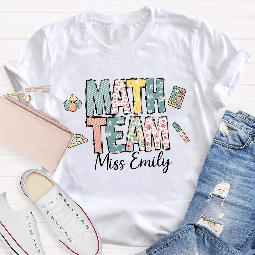 Personalized Name Math Team Floral Polka Dot Math Teacher T-shirt