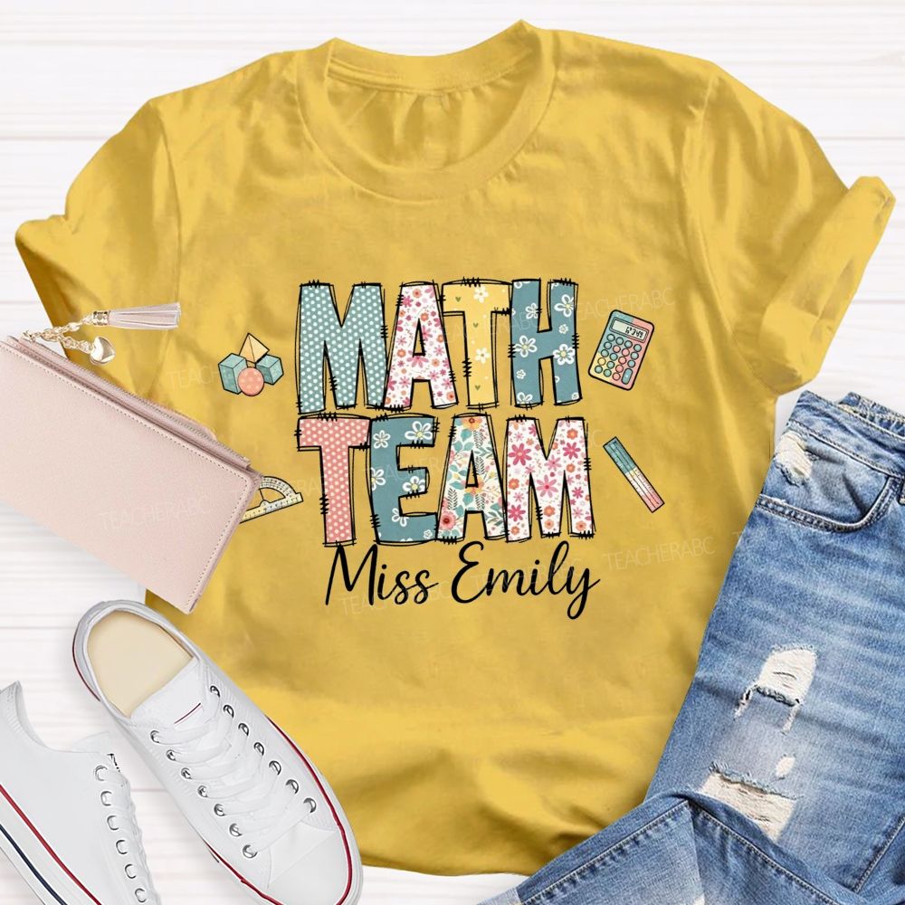 Personalized Name Math Team Floral Polka Dot Math Teacher T-shirt