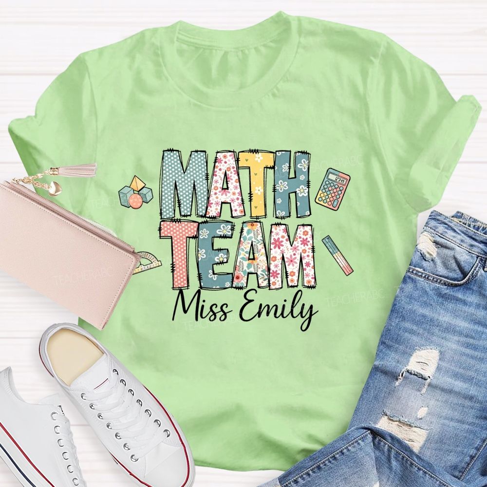 Personalized Name Math Team Floral Polka Dot Math Teacher T-shirt