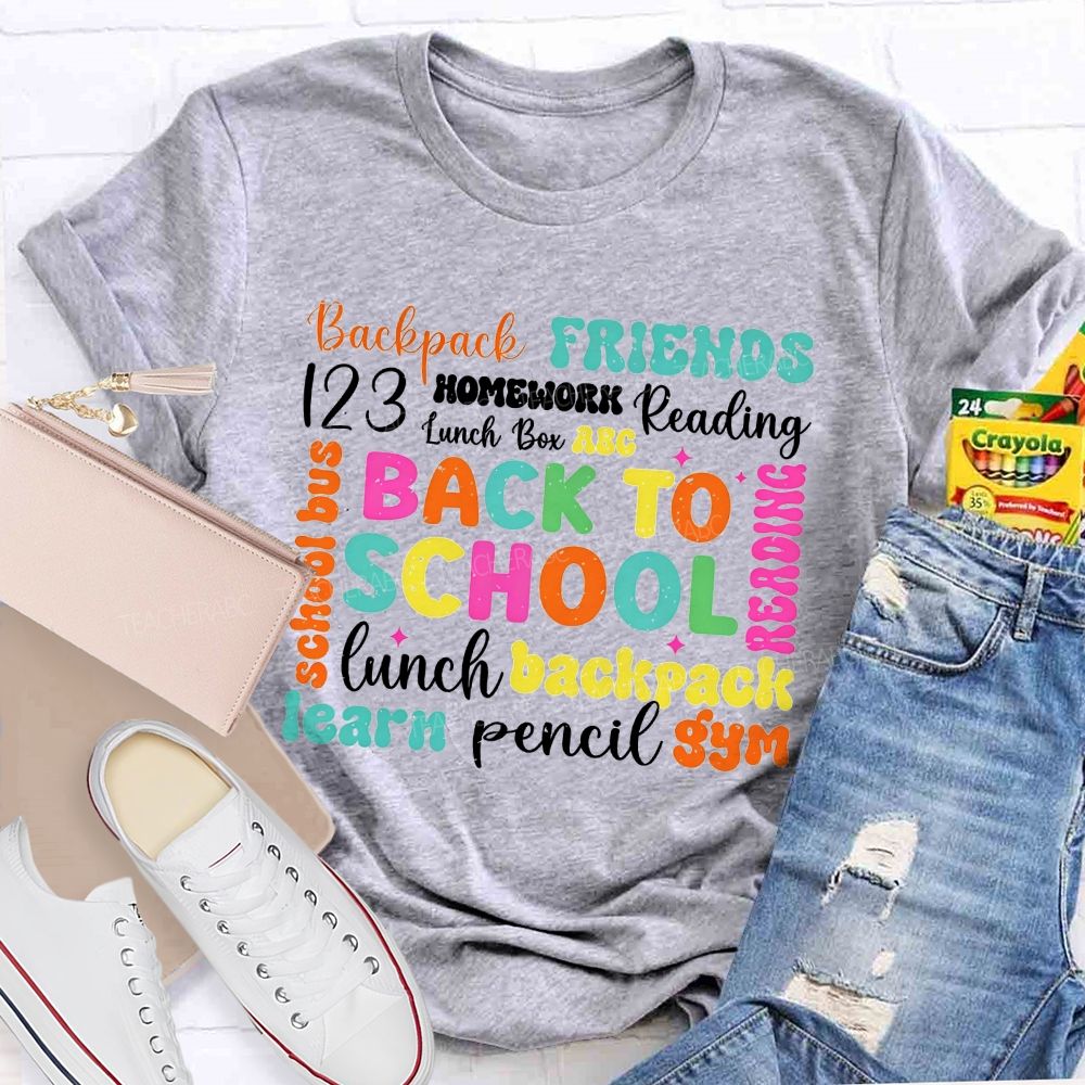 Back To School Backpack Friends Reading Homework And Pencil Teacher T-shirt