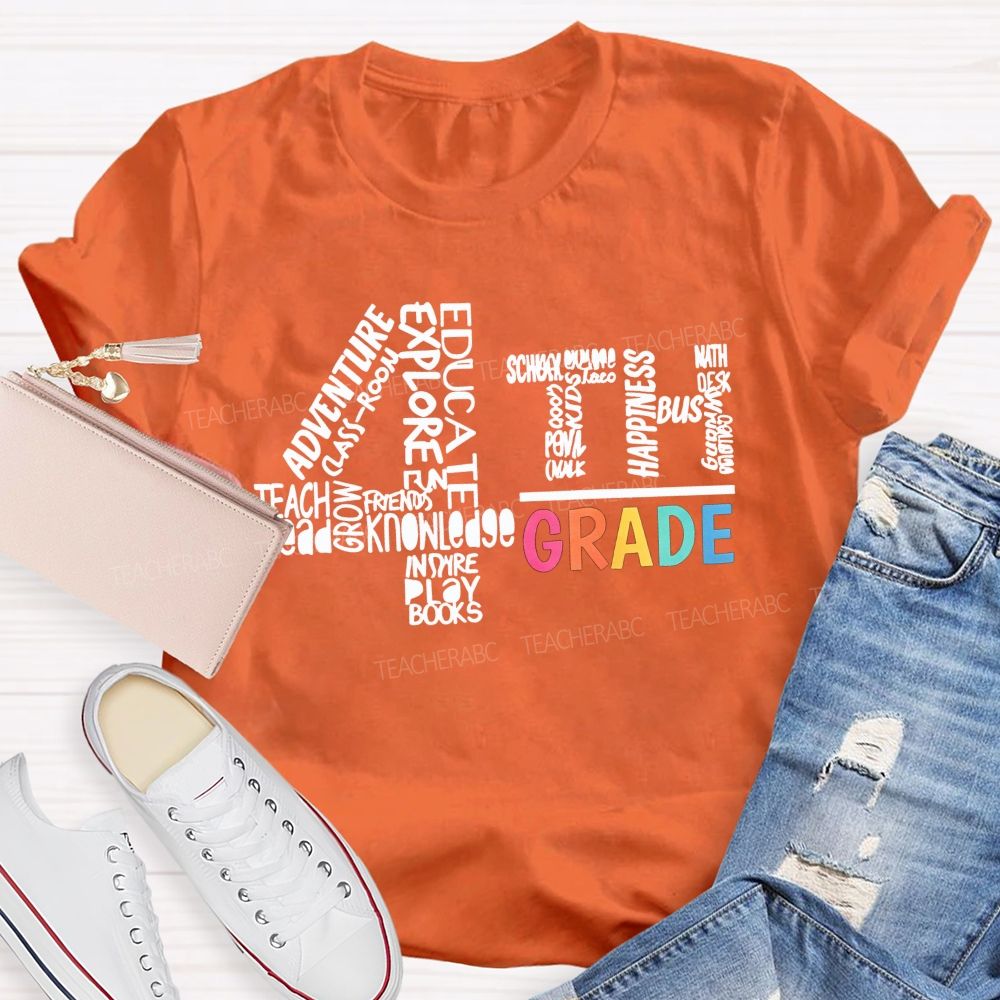 Personalized Grade 4th Grade Word Cloud Teacher T-shirt