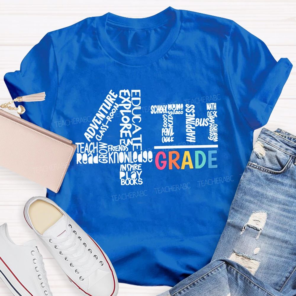Personalized Grade 4th Grade Word Cloud Teacher T-shirt