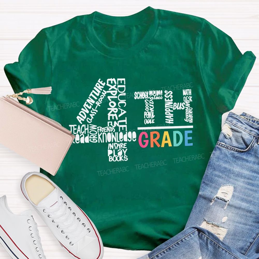 Personalized Grade 4th Grade Word Cloud Teacher T-shirt