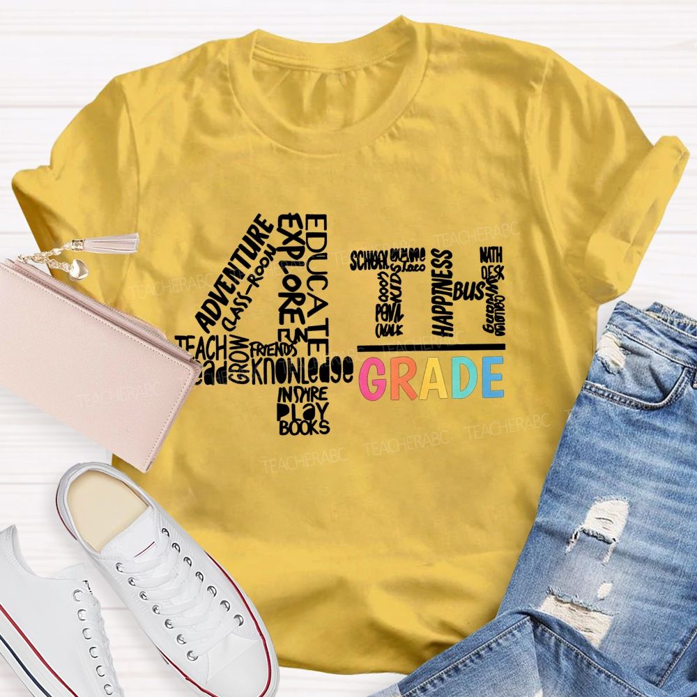 Personalized Grade 4th Grade Word Cloud Teacher T-shirt