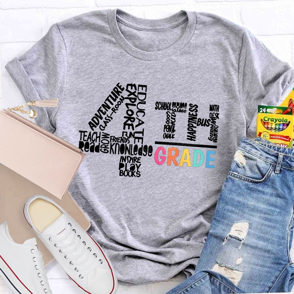 Personalized Grade 4th Grade Word Cloud Teacher T-shirt