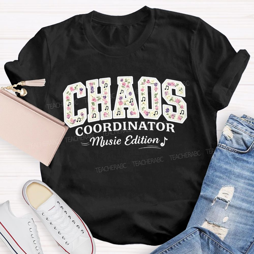 Personalized Name Chaos Coordinator Music Edition Floral Note Music Teacher T-shirt