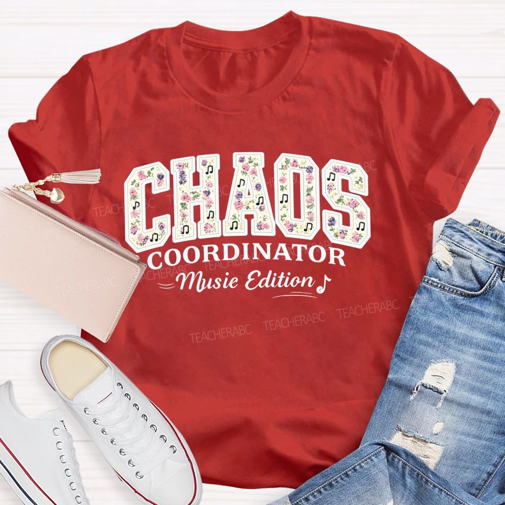 Personalized Name Chaos Coordinator Music Edition Floral Note Music Teacher T-shirt