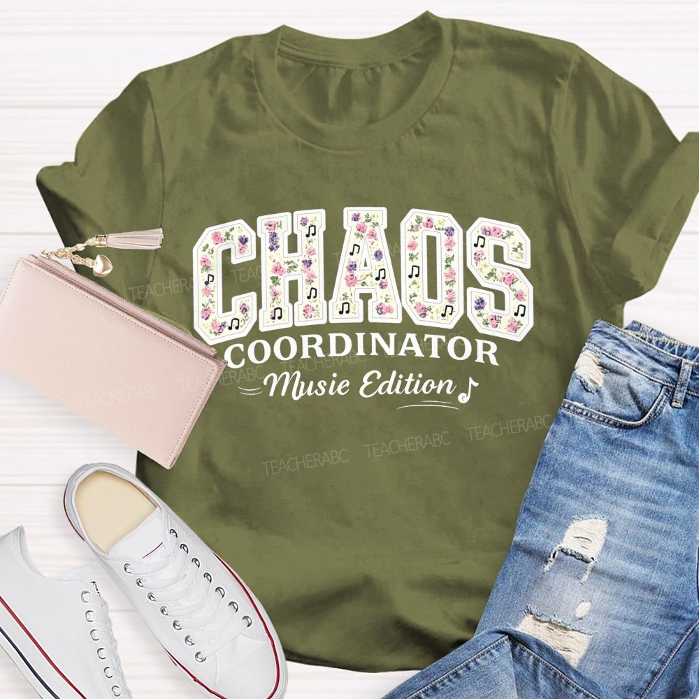 Personalized Name Chaos Coordinator Music Edition Floral Note Music Teacher T-shirt
