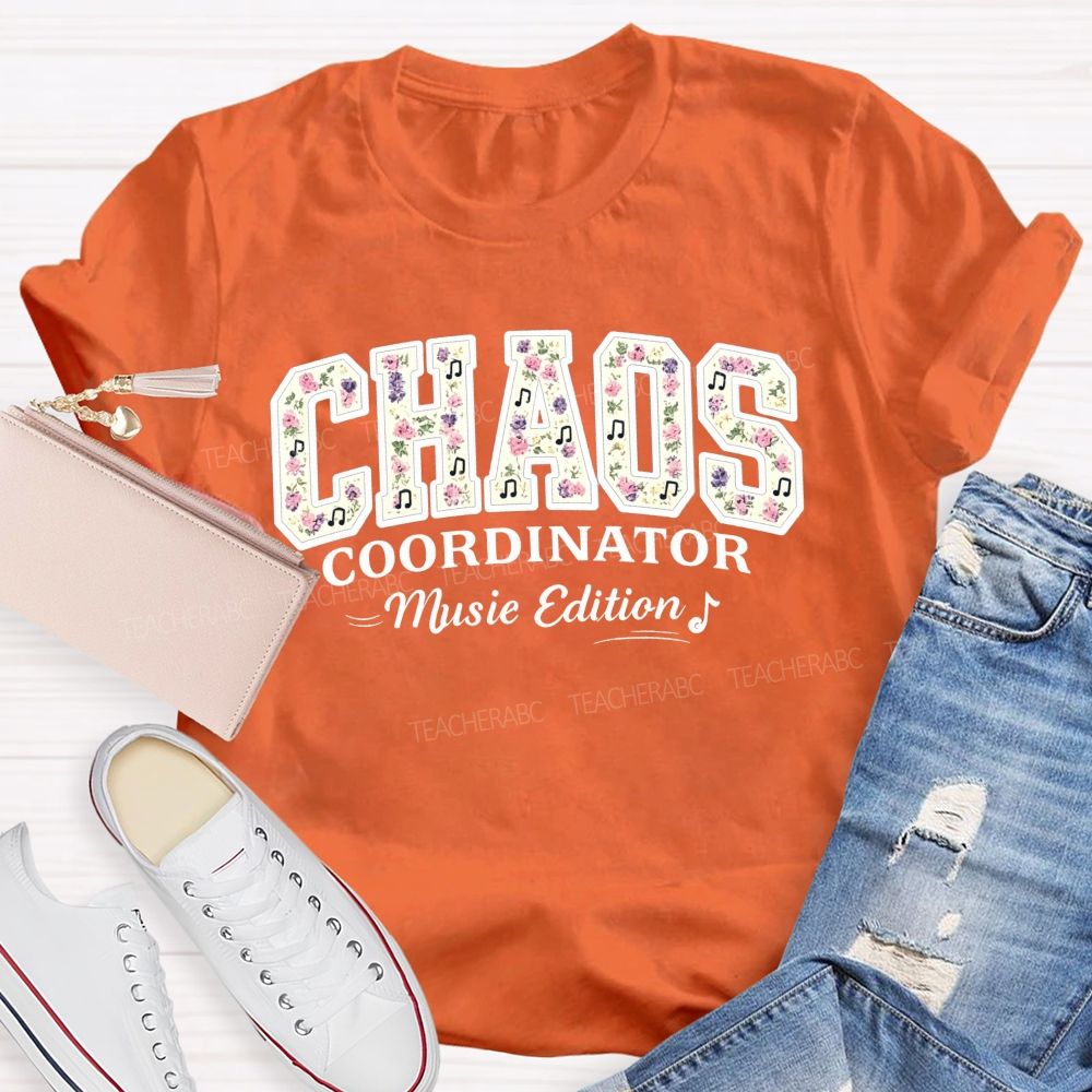 Personalized Name Chaos Coordinator Music Edition Floral Note Music Teacher T-shirt