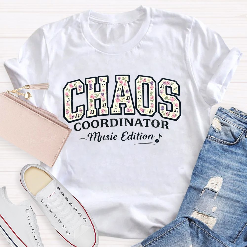 Personalized Name Chaos Coordinator Music Edition Floral Note Music Teacher T-shirt