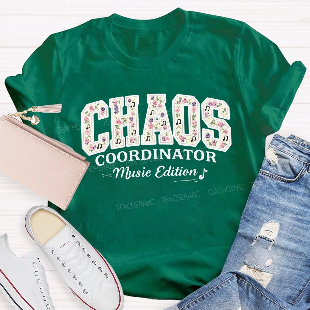 Personalized Name Chaos Coordinator Music Edition Floral Note Music Teacher T-shirt