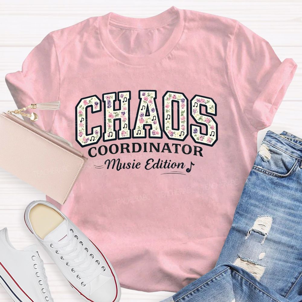Personalized Name Chaos Coordinator Music Edition Floral Note Music Teacher T-shirt