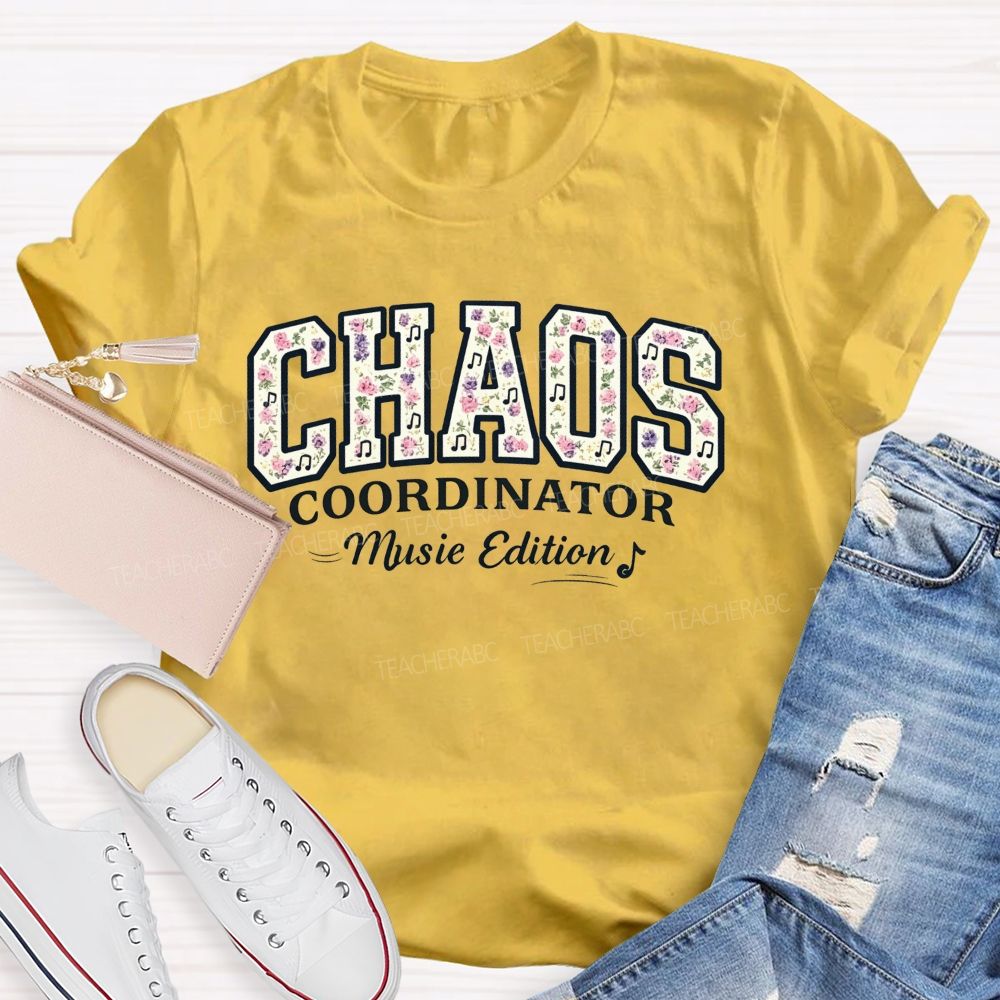 Personalized Name Chaos Coordinator Music Edition Floral Note Music Teacher T-shirt