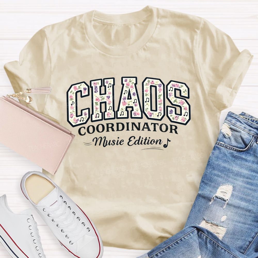 Personalized Name Chaos Coordinator Music Edition Floral Note Music Teacher T-shirt