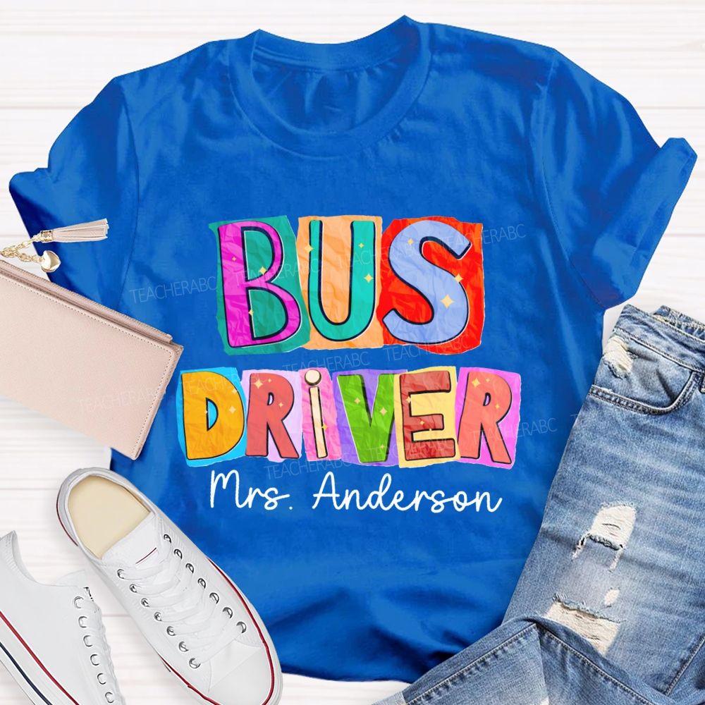 Personalized Name Bus Driver Color Block Back To School Teacher T-Shirt