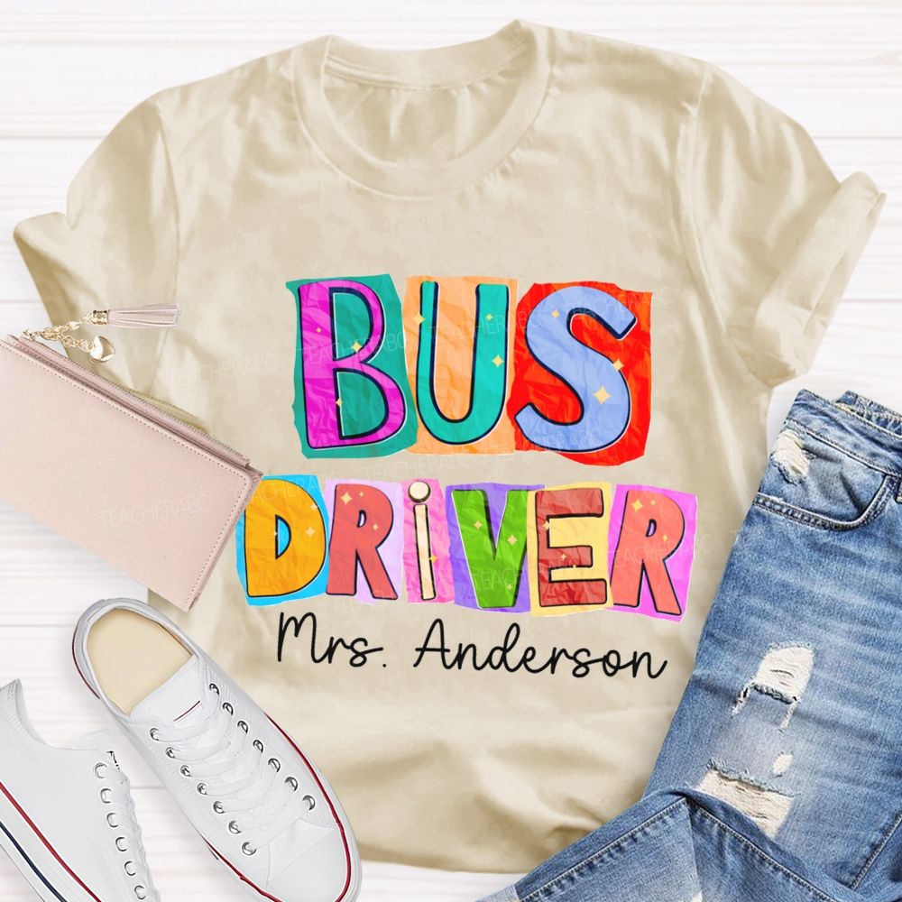 Personalized Name Bus Driver Color Block Back To School Teacher T-Shirt