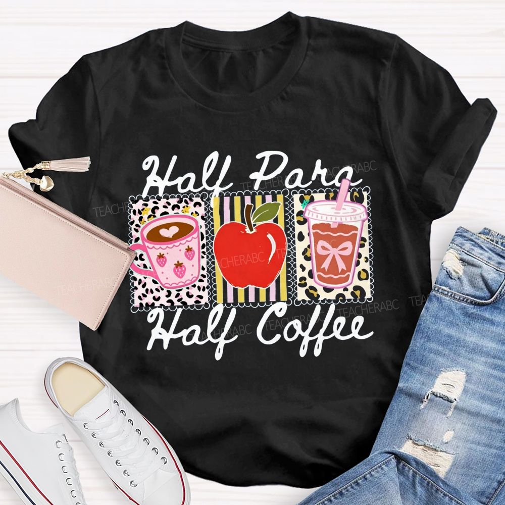 Half Para Half Coffee Teacher Leopard Apple Teacher T-shirt