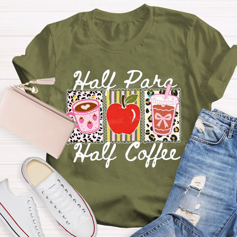 Half Para Half Coffee Teacher Leopard Apple Teacher T-shirt