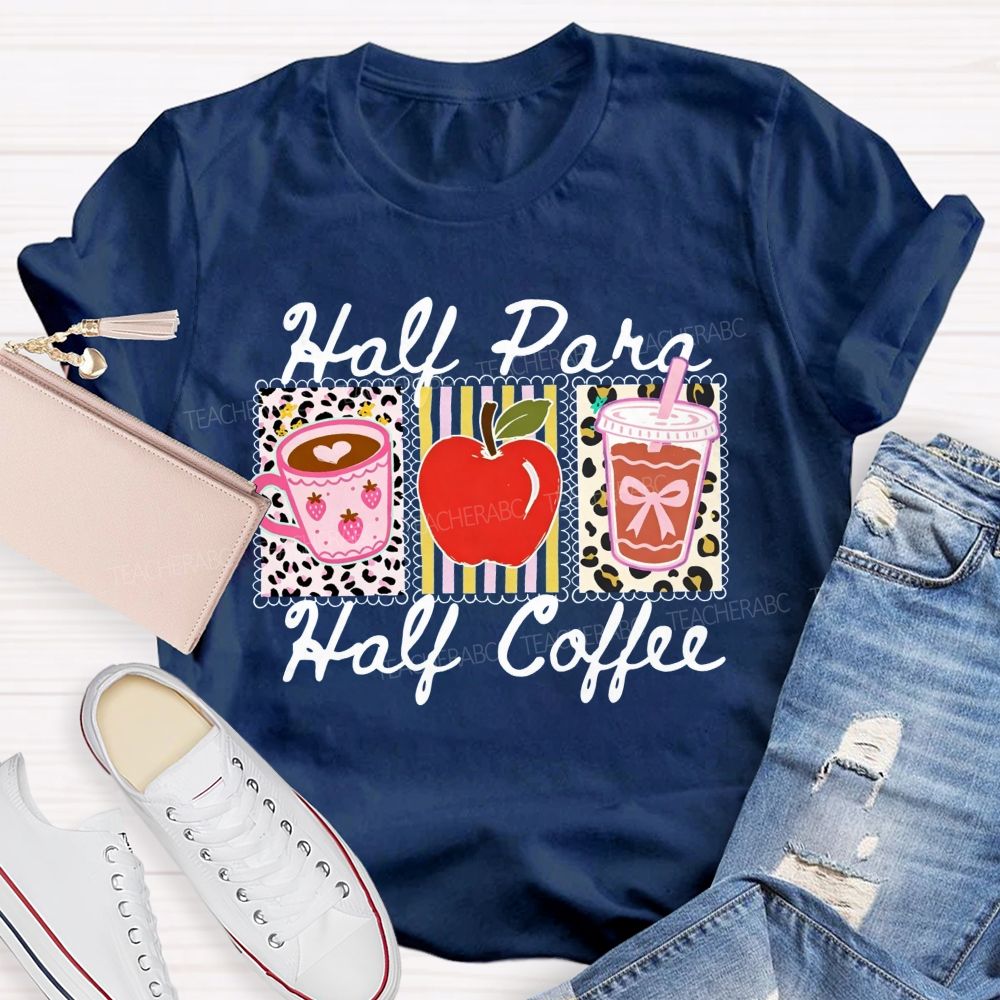 Half Para Half Coffee Teacher Leopard Apple Teacher T-shirt