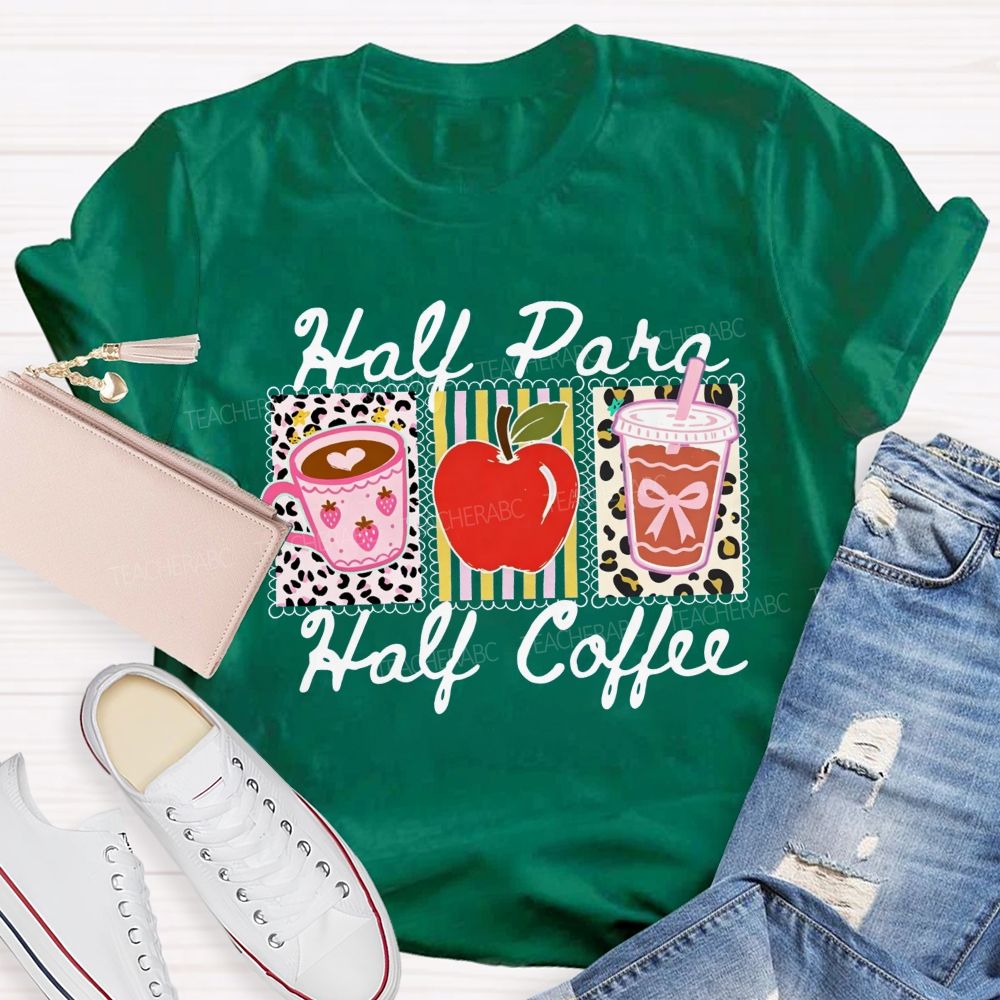 Half Para Half Coffee Teacher Leopard Apple Teacher T-shirt