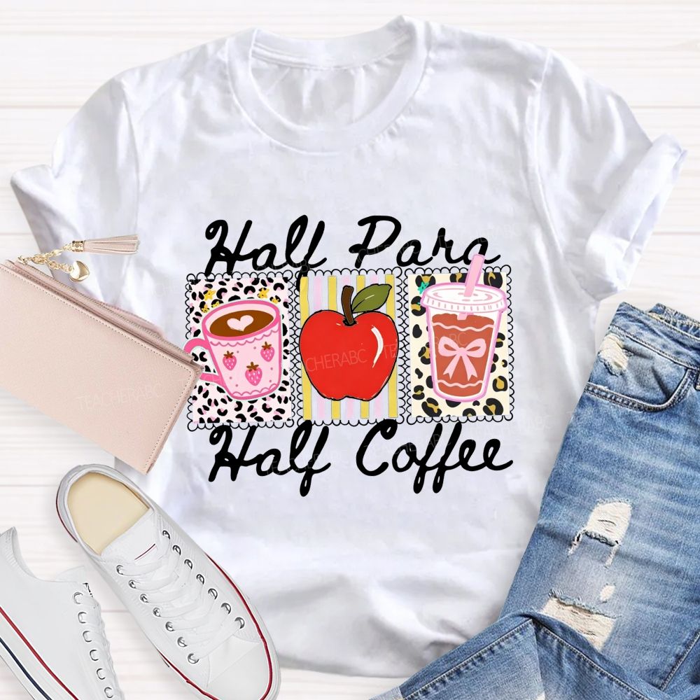 Half Para Half Coffee Teacher Leopard Apple Teacher T-shirt
