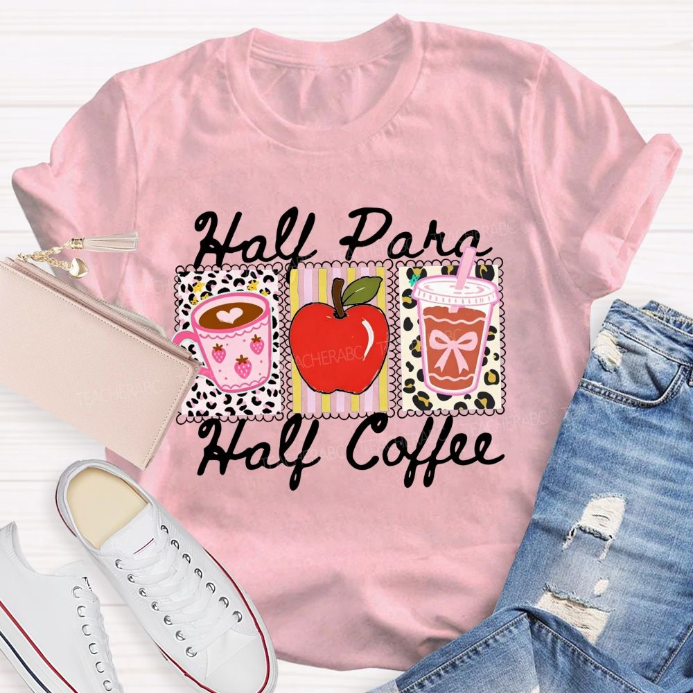 Half Para Half Coffee Teacher Leopard Apple Teacher T-shirt